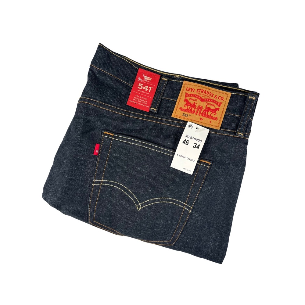 Levis 541 Athletic Fit Raw Unwashed Denim Jeans Mens 46x34 Big Tall Dark Indigo